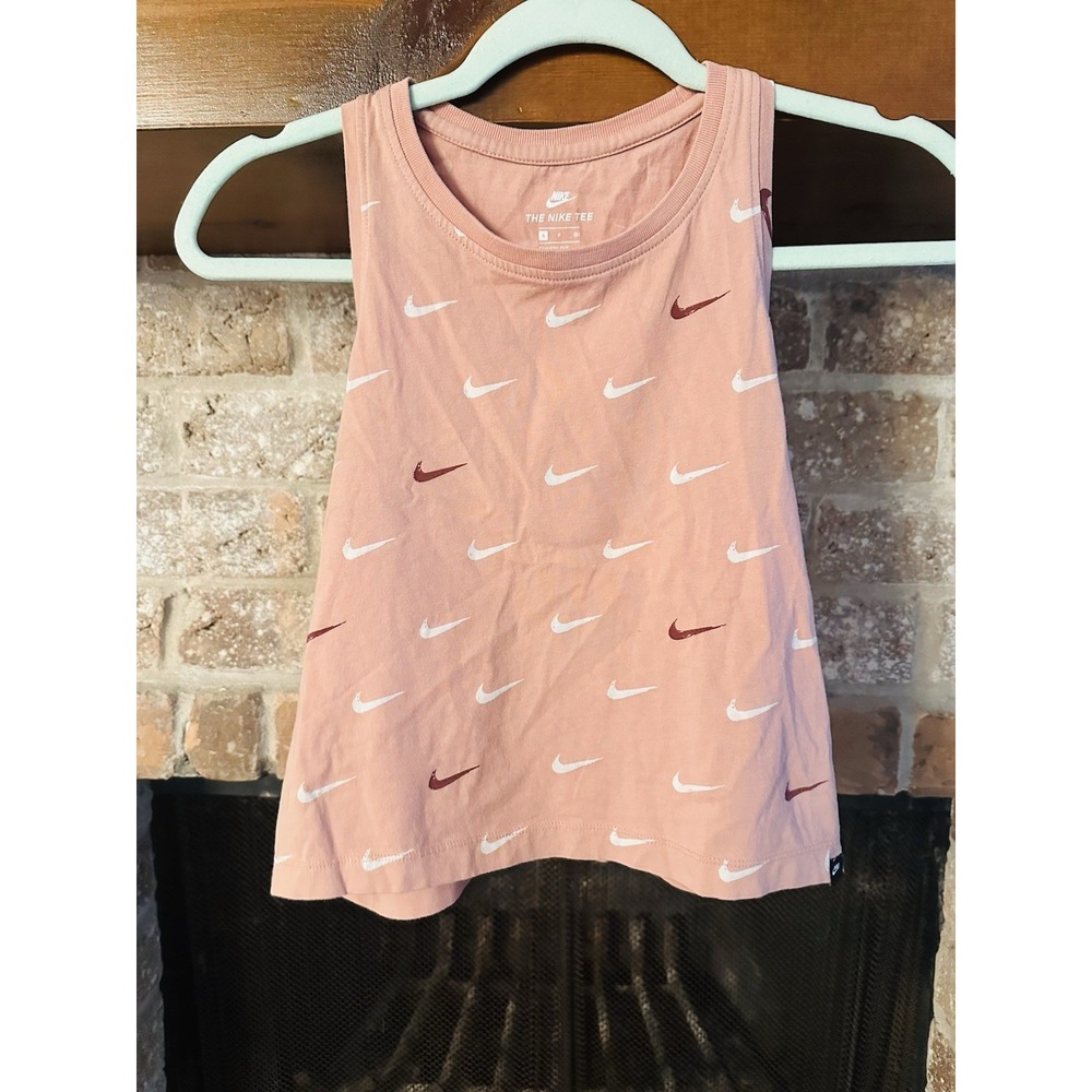 Nike Pink Cropped Top With Multiple Nike Logos Size Small